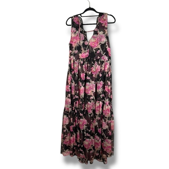 Misa Tie Back Floral Lace Maxi Dress Sheer Size M/L - Picture 7 of 7